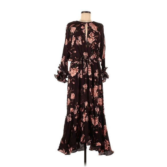 H&M Dresses & Skirts - NWT Johanna Ortiz x H&M Creped Ruffled Midi in Dark Brown Wild Roses Dress S
